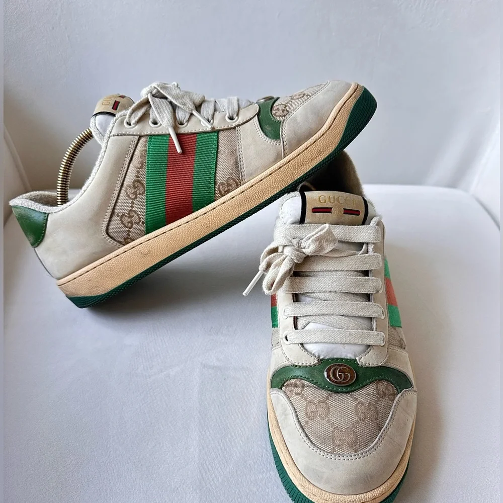 Gucci Green and Cream Vintage Sneakers size US 8.5 IT 42